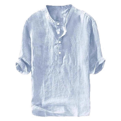 Mens Short-sleeved Loose-fit Linen Shirt