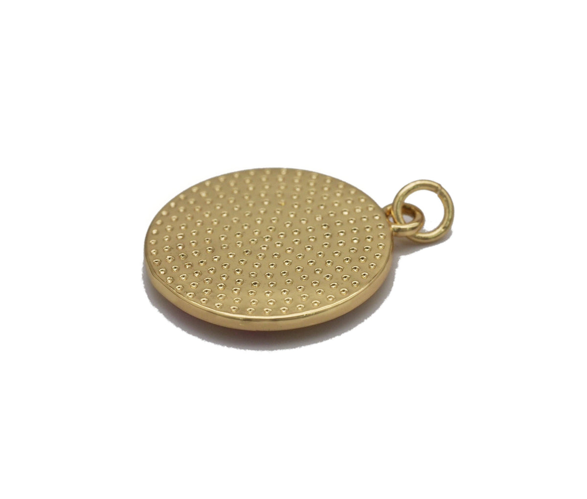 Gold CZ Enamel Colorful Heart Round Charm, Sku#LK696