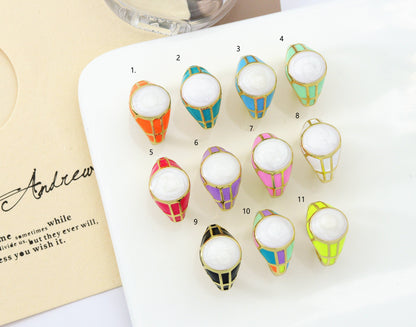 Gold Enamel Round Adjustable Ring, Sku#X327