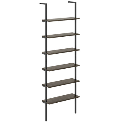 6-tier Ladder Shelf 72 Inches Industrial Wall Mounted Bookshelf