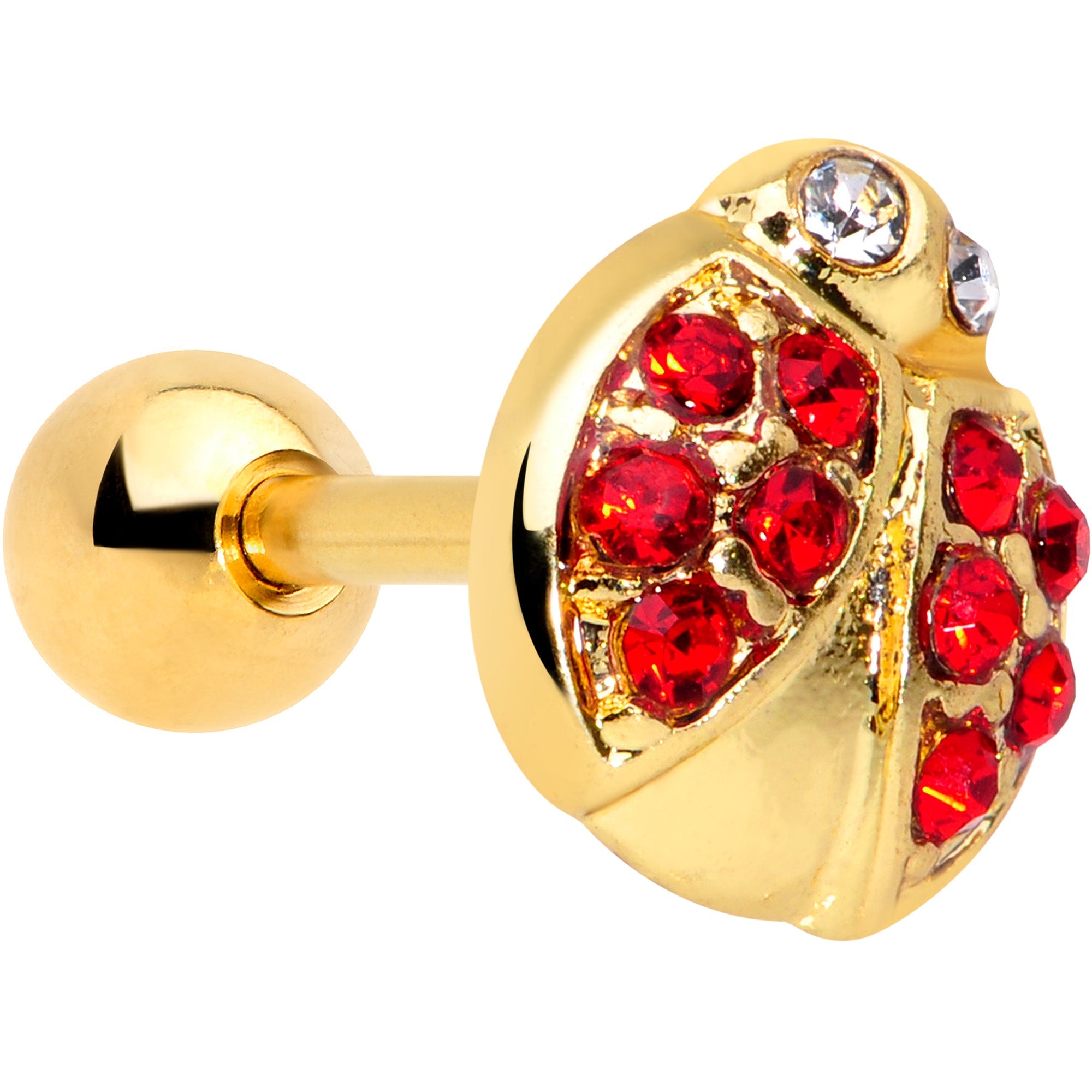 16G 1/4 Red Clear Gem Gold Tone Ladybug Cartilage Tragus
