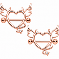 14G 9/16 Clear Gem Rose Gold Tone Devil Heart Nipple Shield Set