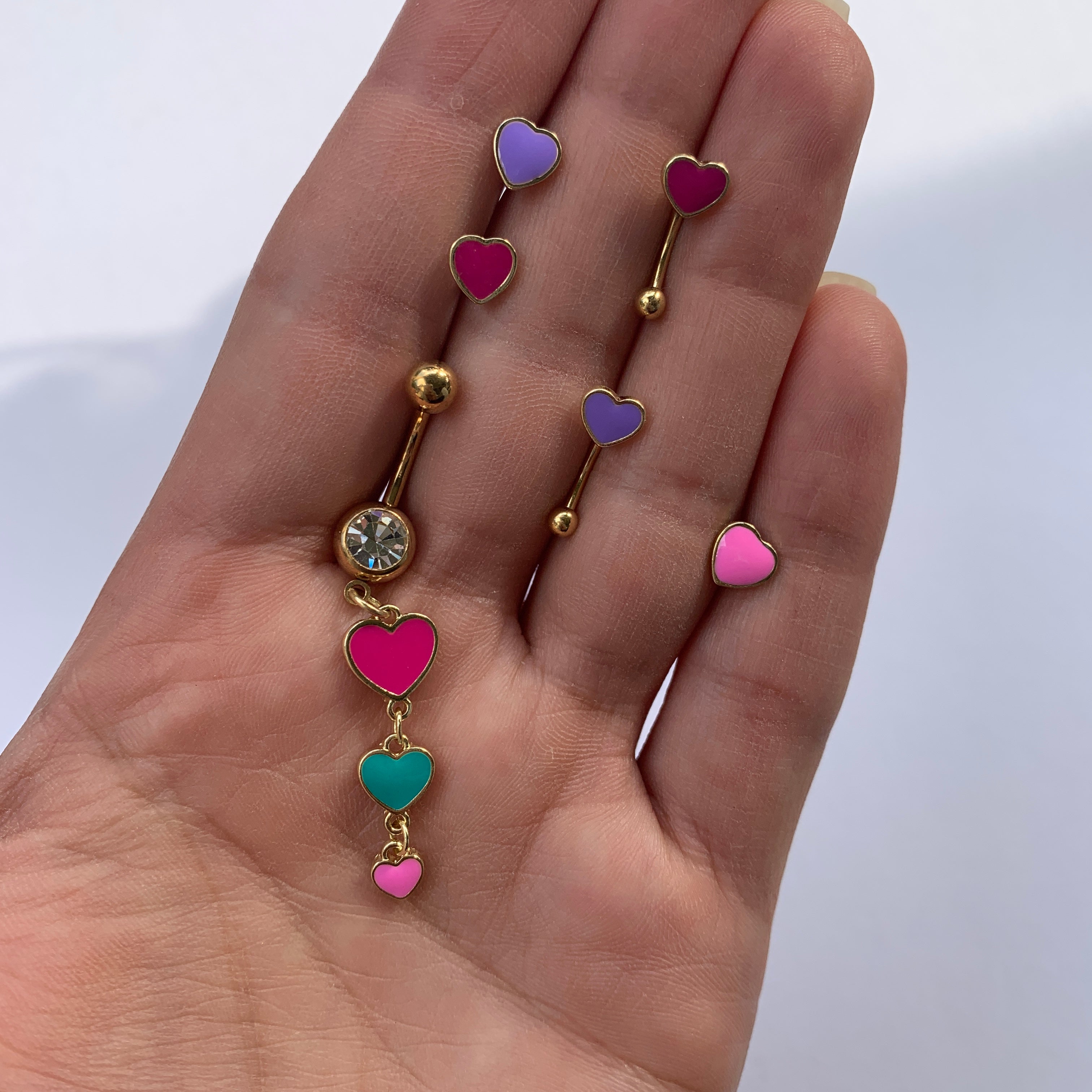 16G 5/16 Gold Tone Pink Heart Valentines Day Curved Eyebrow Ring