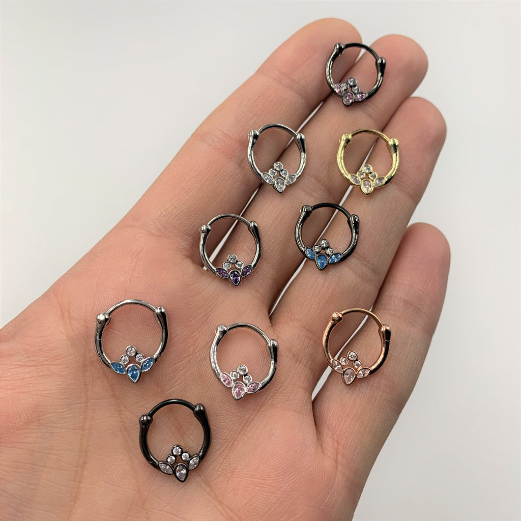 16G 3/8 Clear Gem Rose Gold Tone Anodized Classic Cluster Septum Clicker