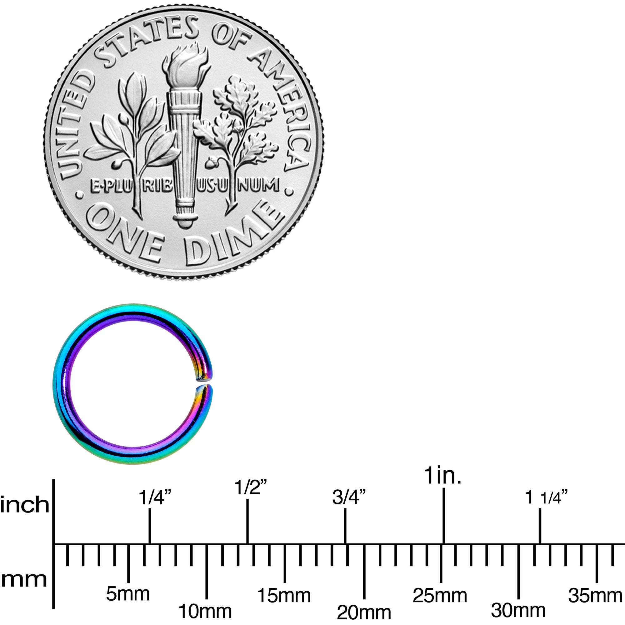 16G 5/16 Rainbow Anodized Seamless Cartilage Ring Set of 12