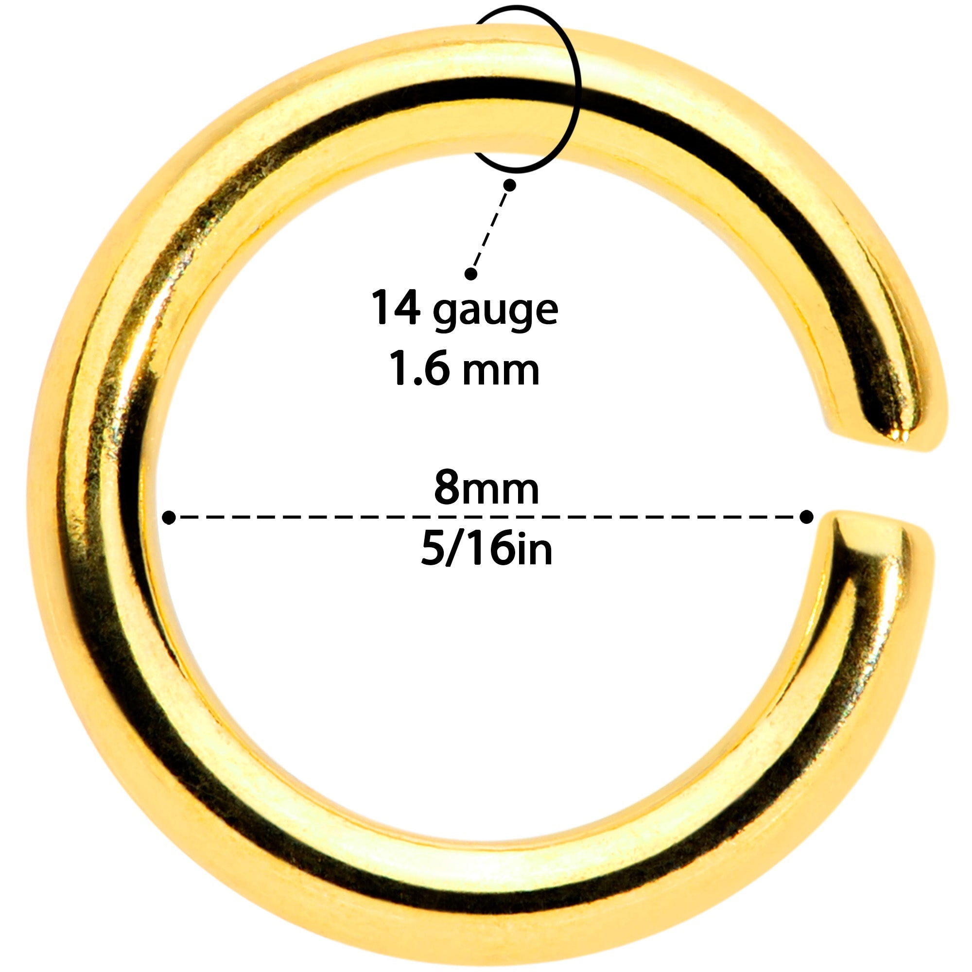 14G 5/16 Steel Gold Tone Seamless Cartilage Ring Set of 12