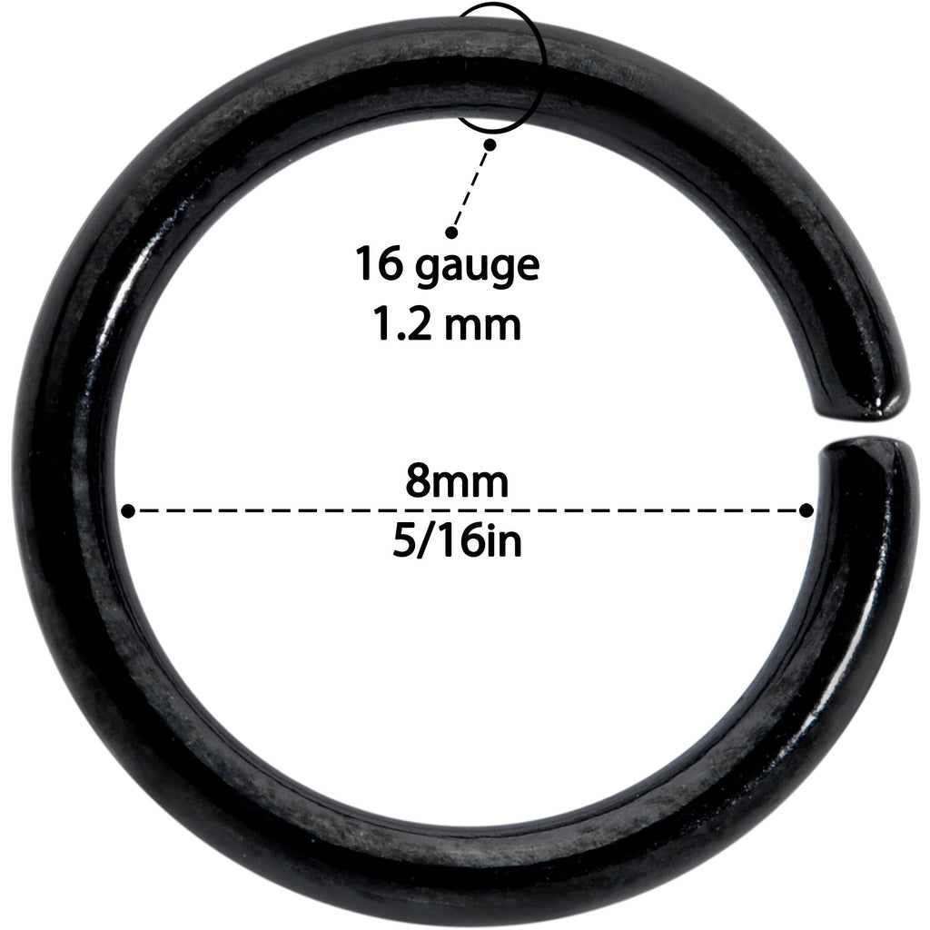 16G 5/16 Steel Black Anodized Seamless Cartilage Ring Set of 12