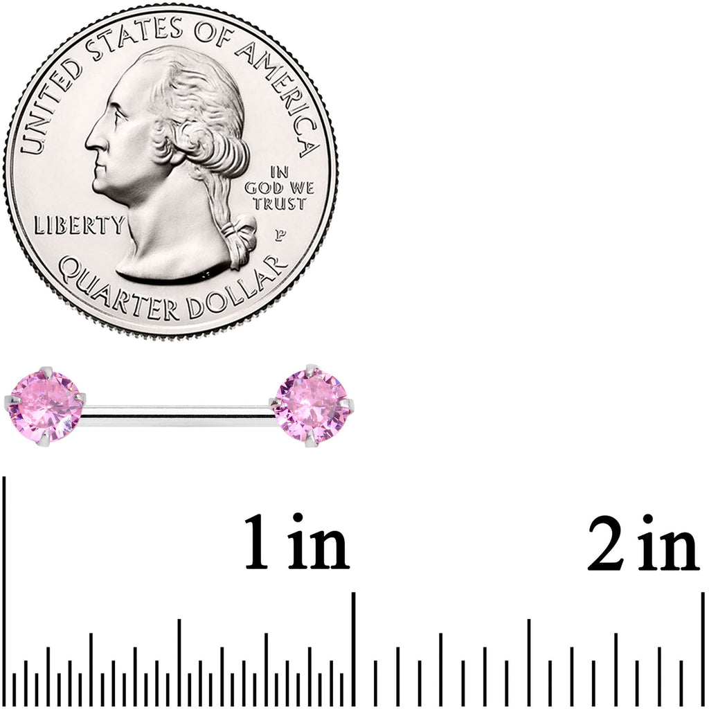 14G 9/16 Pink CZ Gem Threadless Barbell Nipple Ring Set