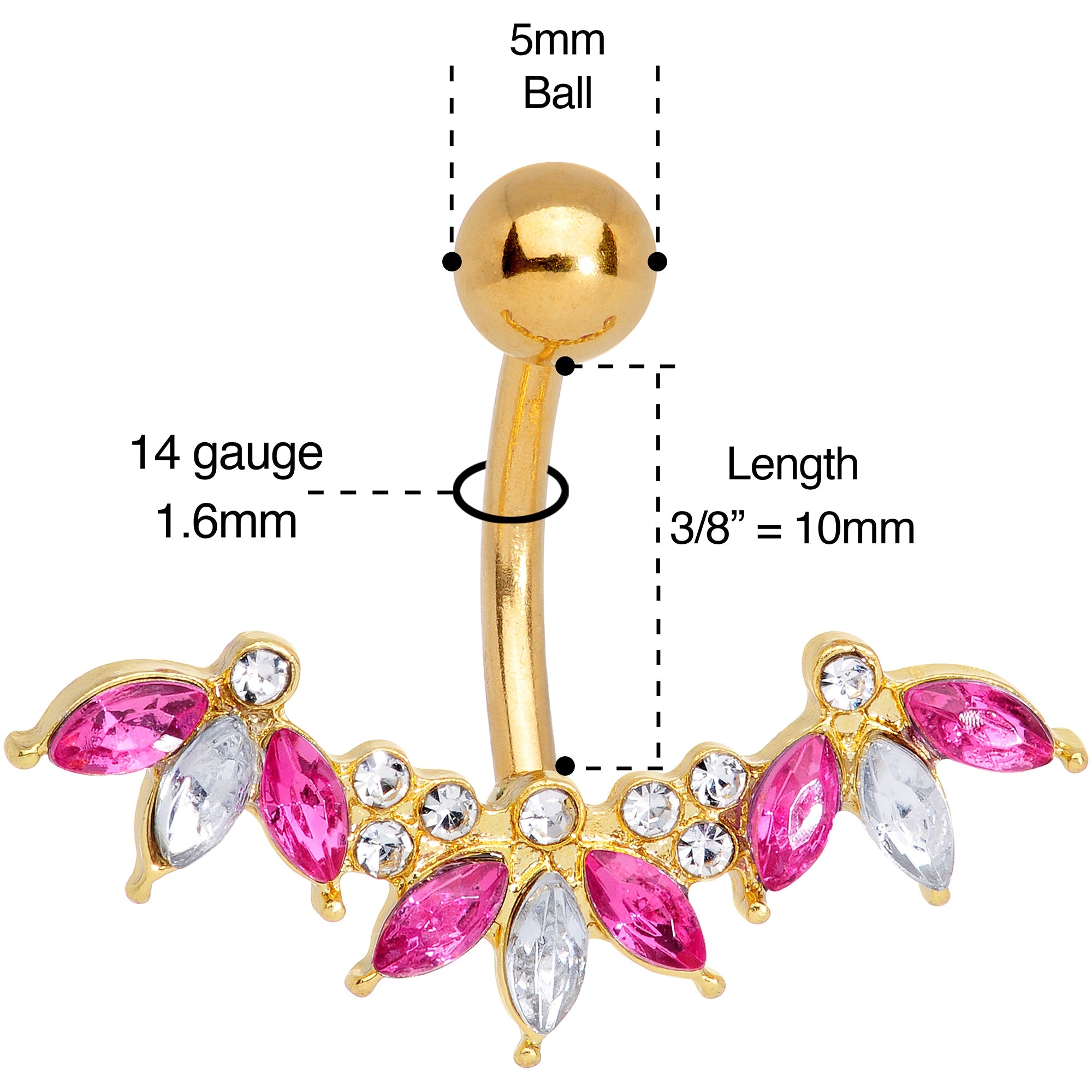 Pink Clear Gem Gold Tone Anodized Comely Clusters Belly Ring
