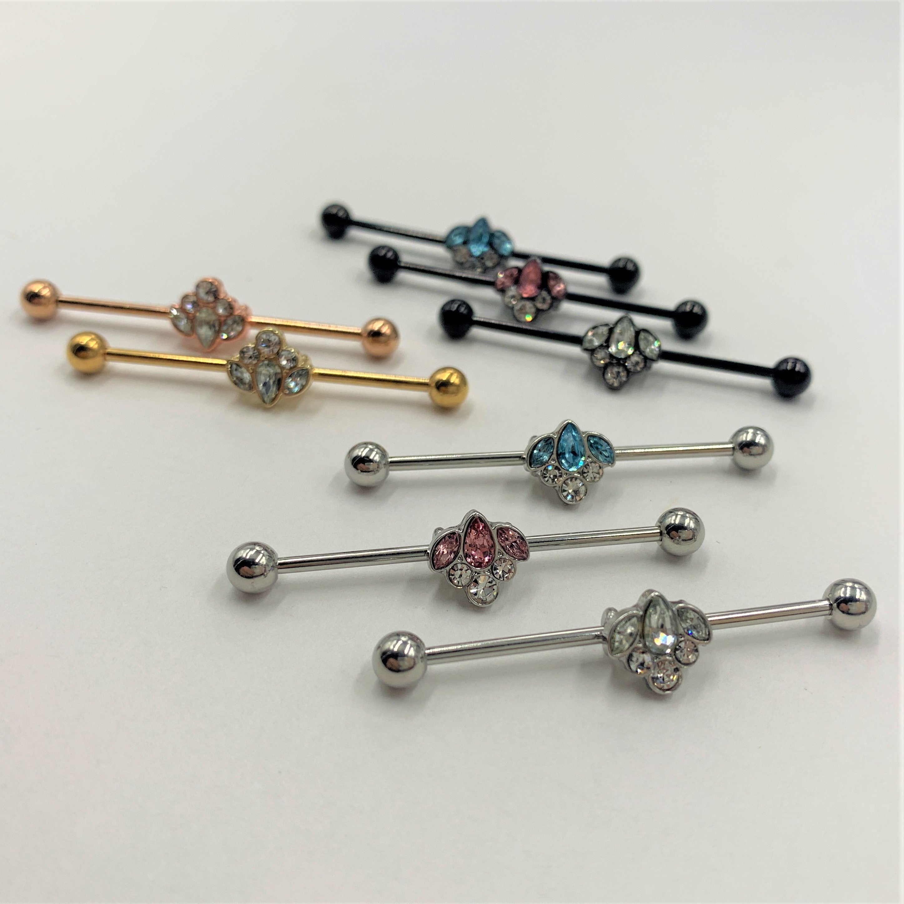 14G Aqua Clear Gem Classic Cluster Industrial Barbell 38mm