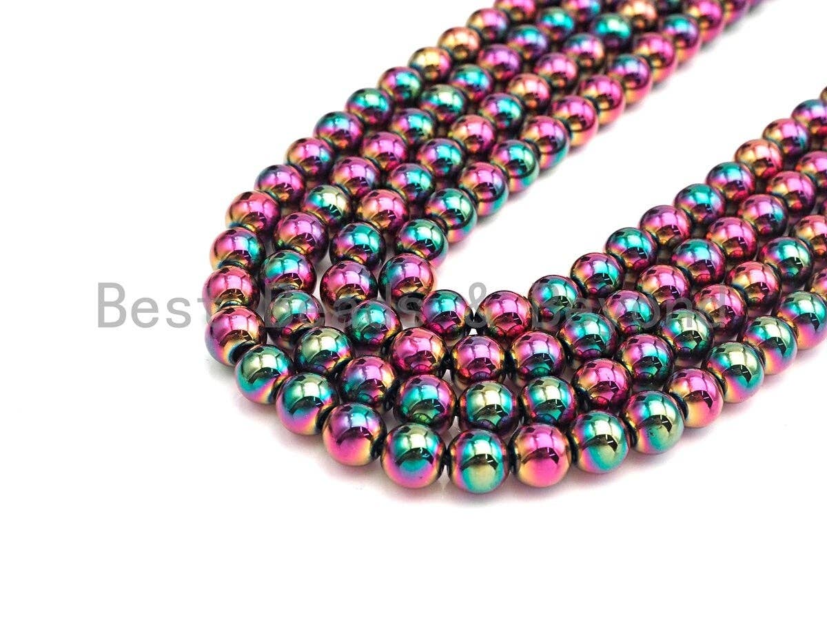NEW Titanium Red Green Multicolor Hematite, Round Smooth 3mm/4mm/6mm/8mm/10mm, Natural Hematite beads, 15.5 Full Strand, #S126