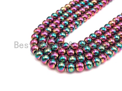 NEW Titanium Red Green Multicolor Hematite, Round Smooth 3mm/4mm/6mm/8mm/10mm, Natural Hematite beads, 15.5 Full Strand, #S126