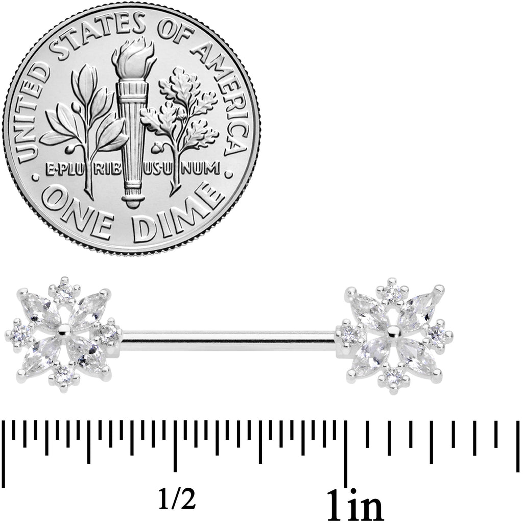 14G 5/8 Clear CZ Gem Star Burst Barbell Nipple Ring Set