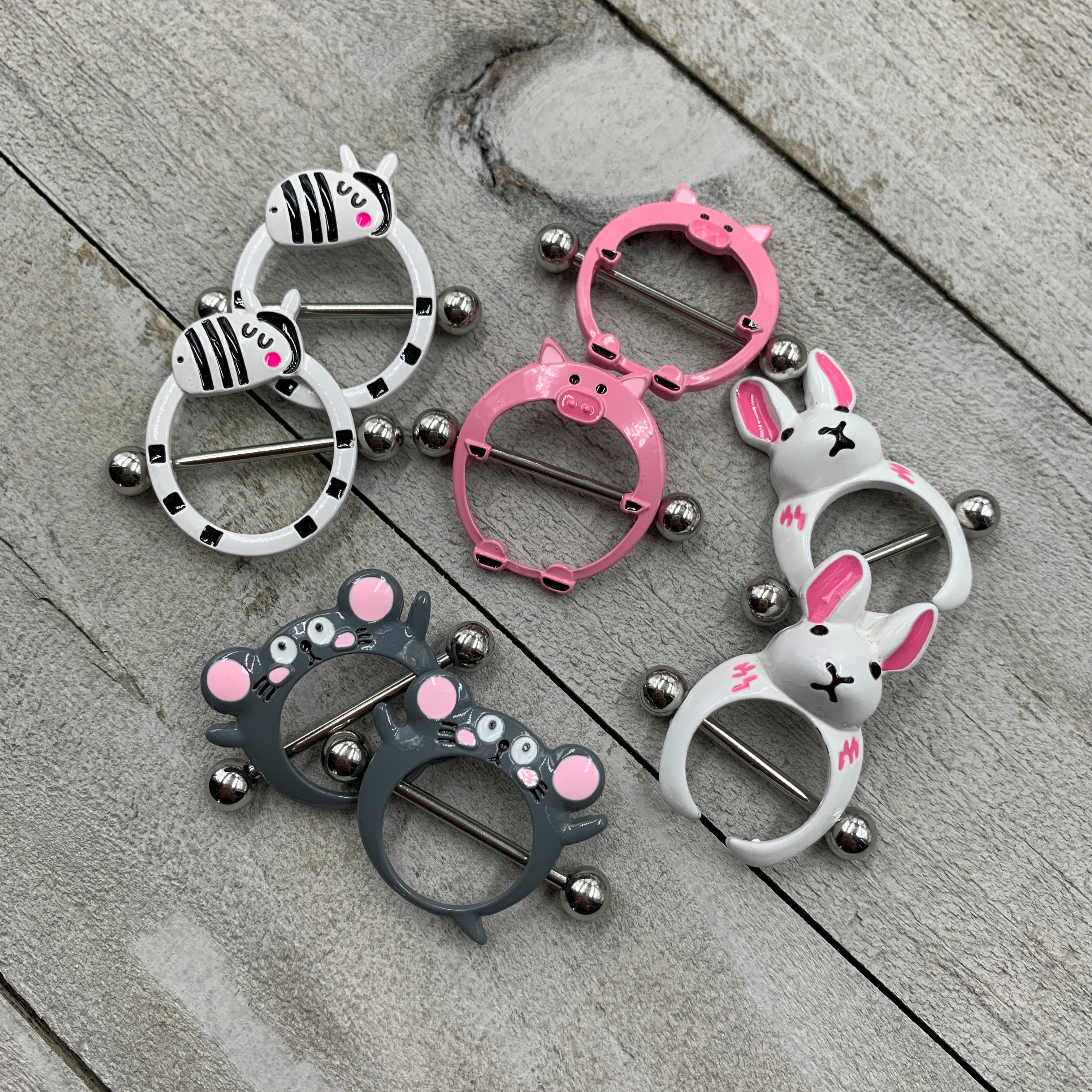 14G 5/8 Pink Pig Nipple Shield Set