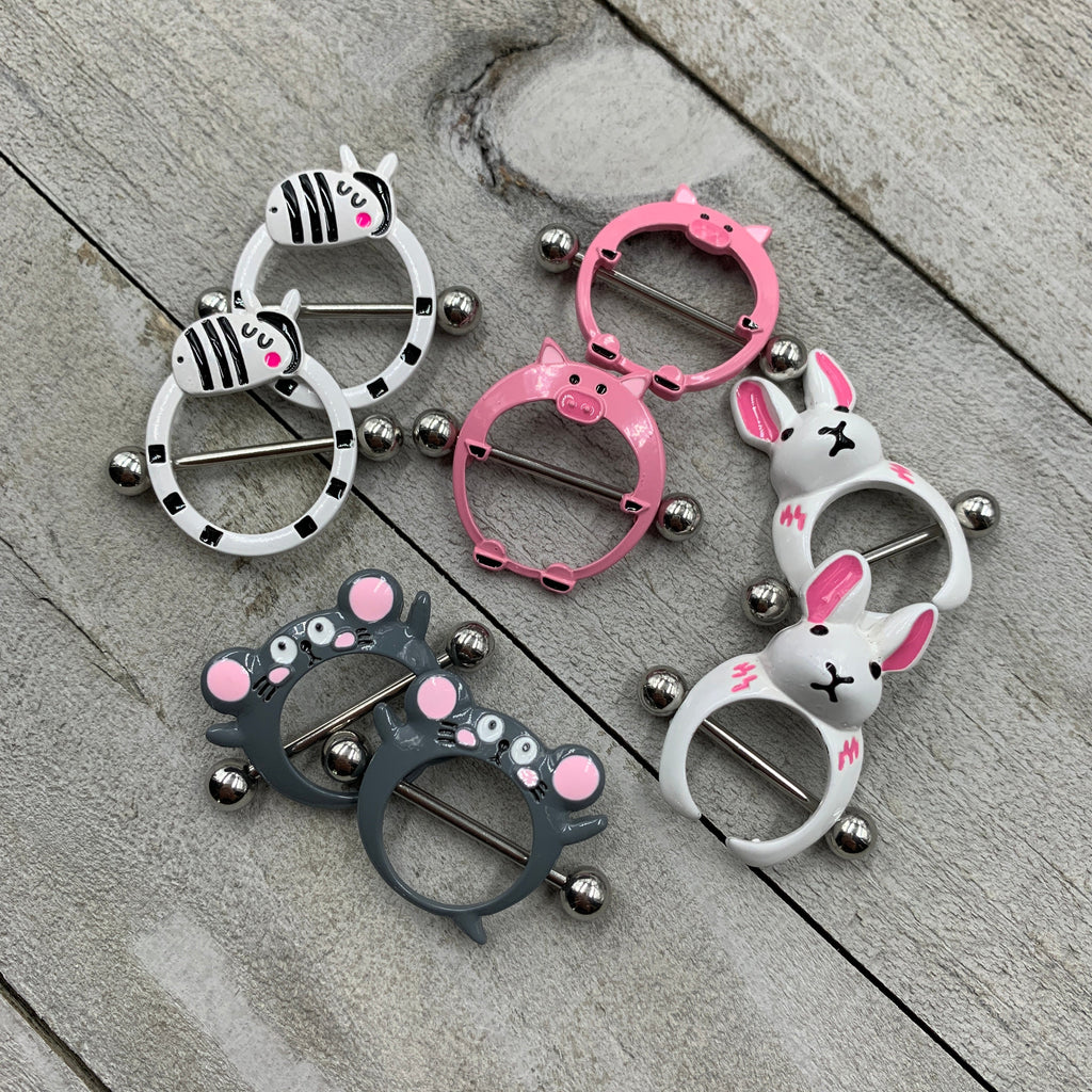 14G 5/8 Merry Grey Mouse Nipple Shield Set