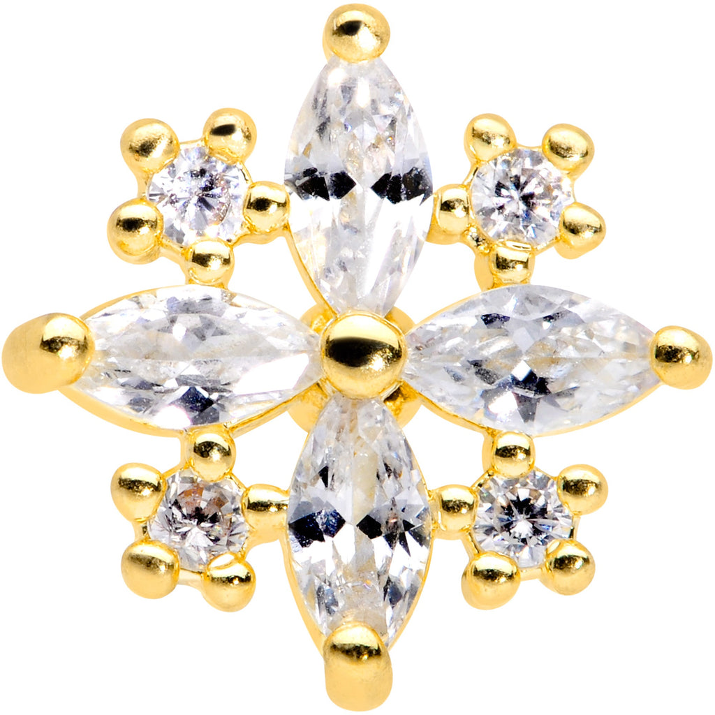 16G 1/4 Clear CZ Gem Gold Tone Star Burst Cartilage Tragus