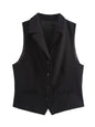 Womens Solid-Color Elegant Lapel Sleeveless Single-Breasted Vest