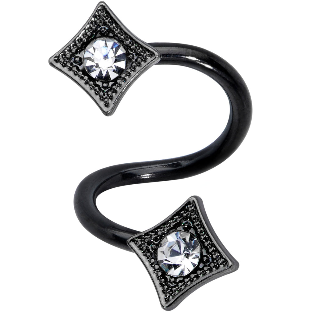 Clear Gem Black Sandblasted Spiral Circle Belly Ring Set of 3
