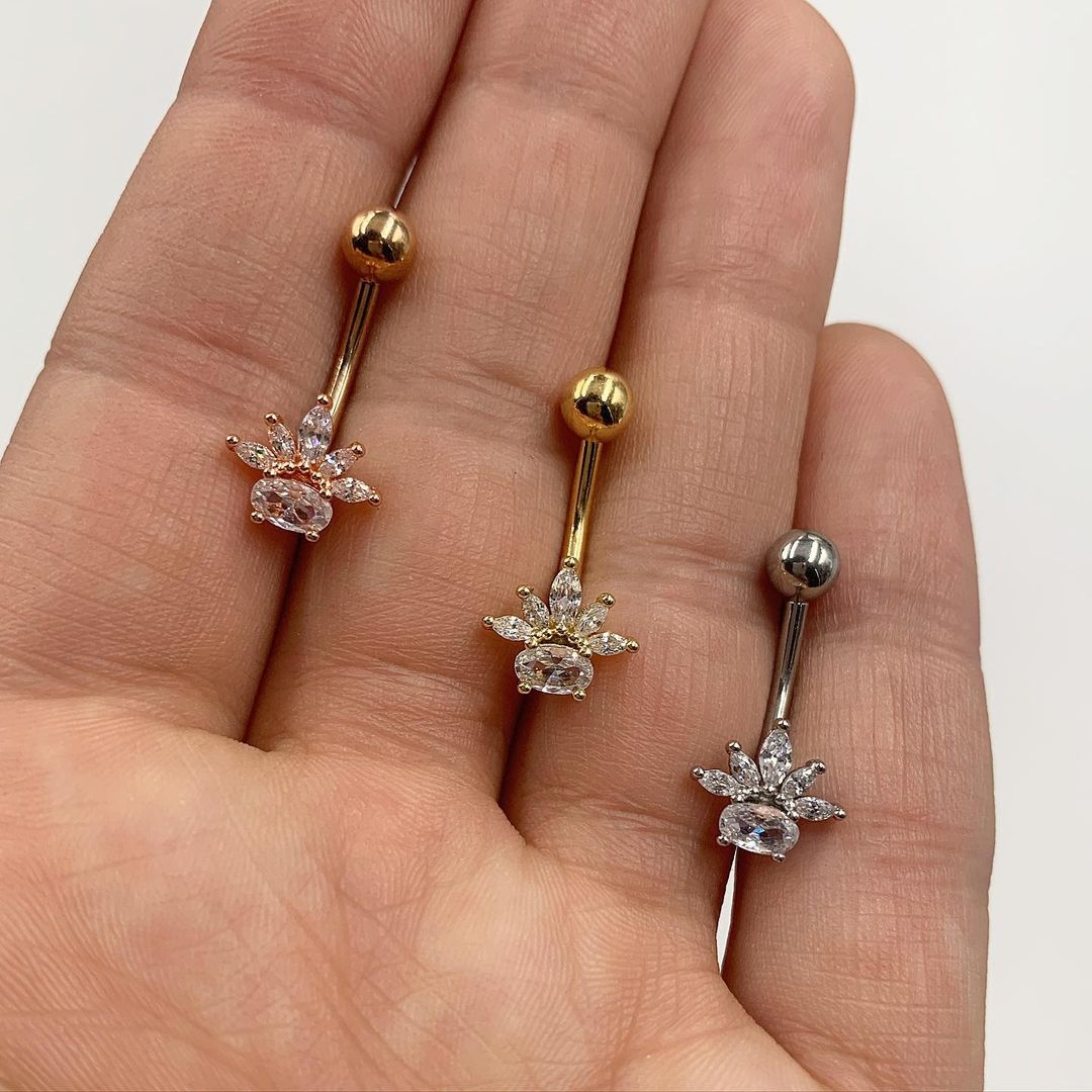 Clear Gem Gold Tone Spray Belly Ring