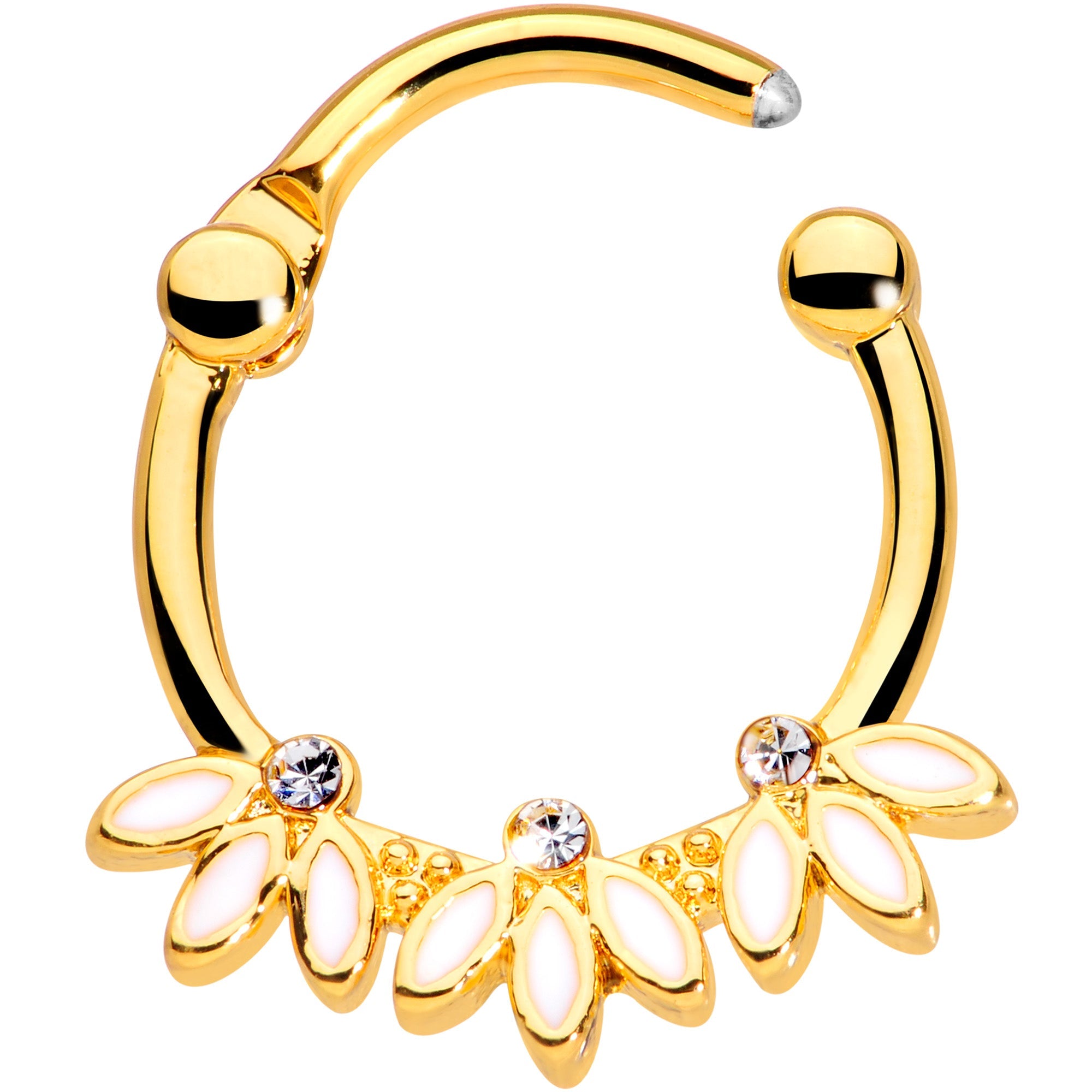 16G 3/8 Clear Gem Gold Tone White Leaves Cartilage Clicker