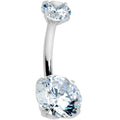 Clear CZ Gem Round Duo Internally Threaded Belly Ring