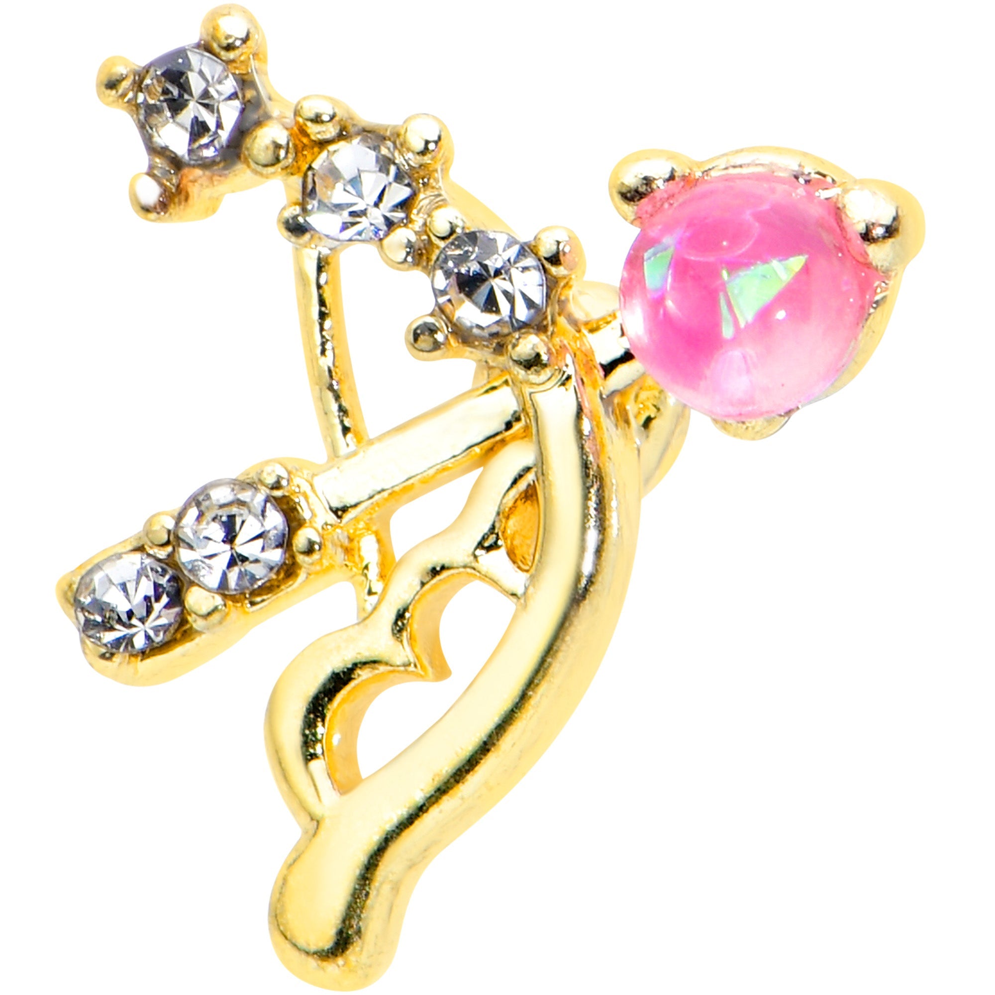 16G 5/16 Pink Faux Opal Gold Tone Cupids Bow Labret Monroe Tragus