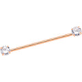 14G Clear CZ Gem Rose Gold Tone Threadless Industrial Barbell 38mm