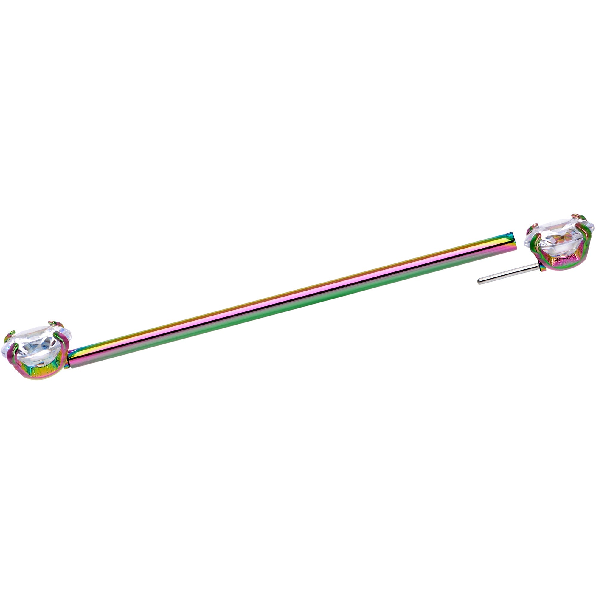 14G Clear CZ Gem Rainbow Threadless Industrial Barbell 38mm