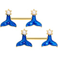 14G 9/16 Gold Hue Iridescent Mermaid Tail Barbell Nipple Ring Set