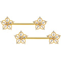 14G 9/16 Clear CZ Gem Gold Tone Airy Flower Nipple Ring Set