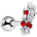 16G 1/4 Red Gem Skeleton Hand Halloween Cartilage Tragus Earring