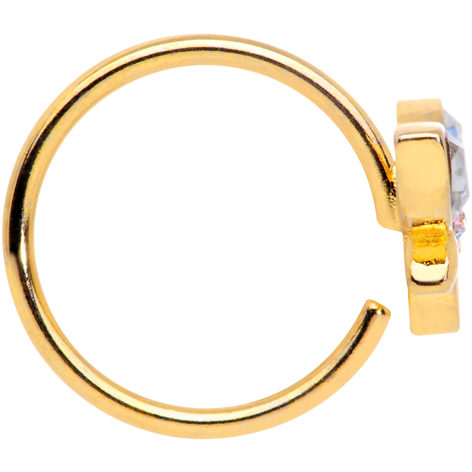 18G 3/8 Clear Aurora Gem Gold Tone Loop Butterfly Nose Hoop