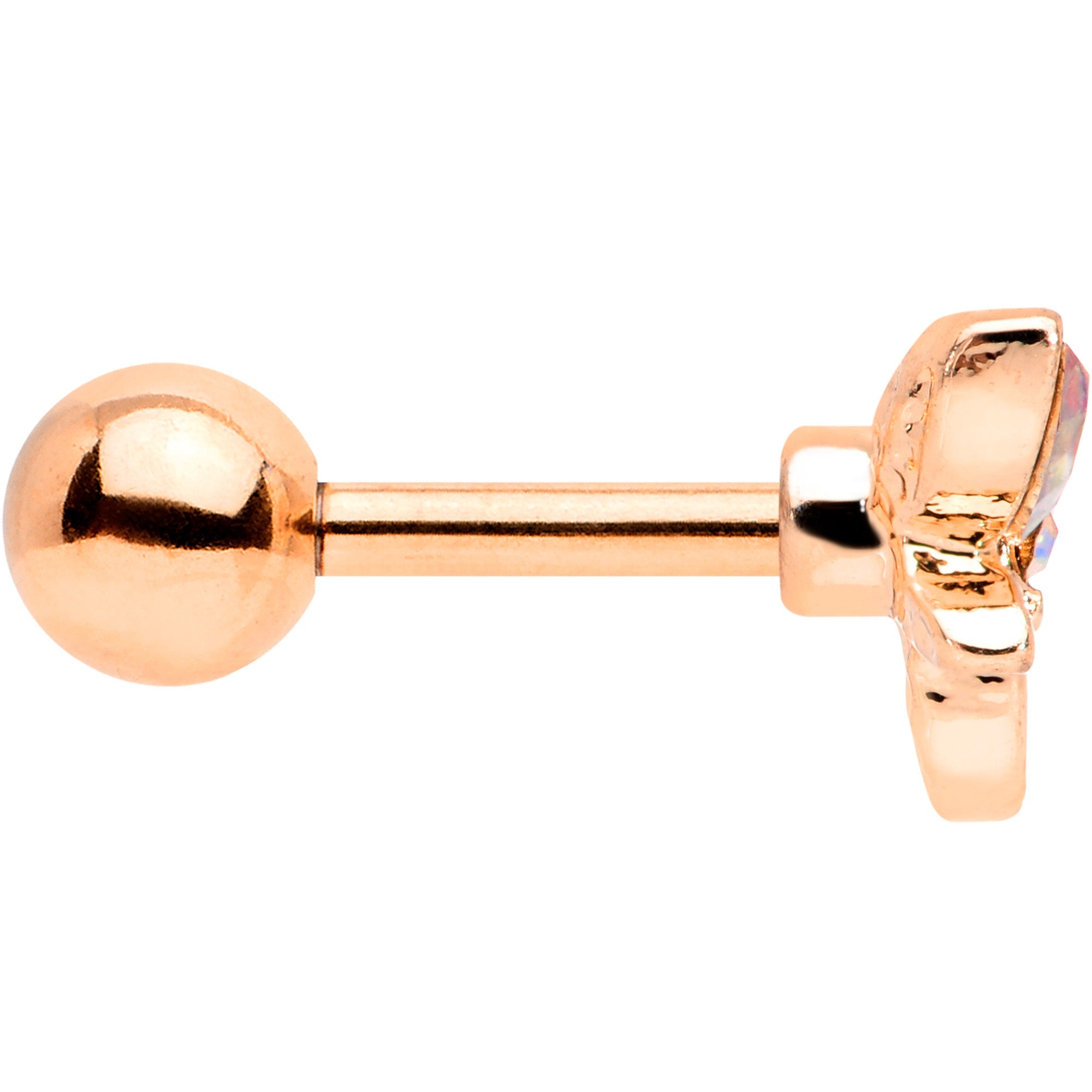 16G 1/4 Aurora Gem Rose Gold Tone Loop Butterfly Cartilage Tragus