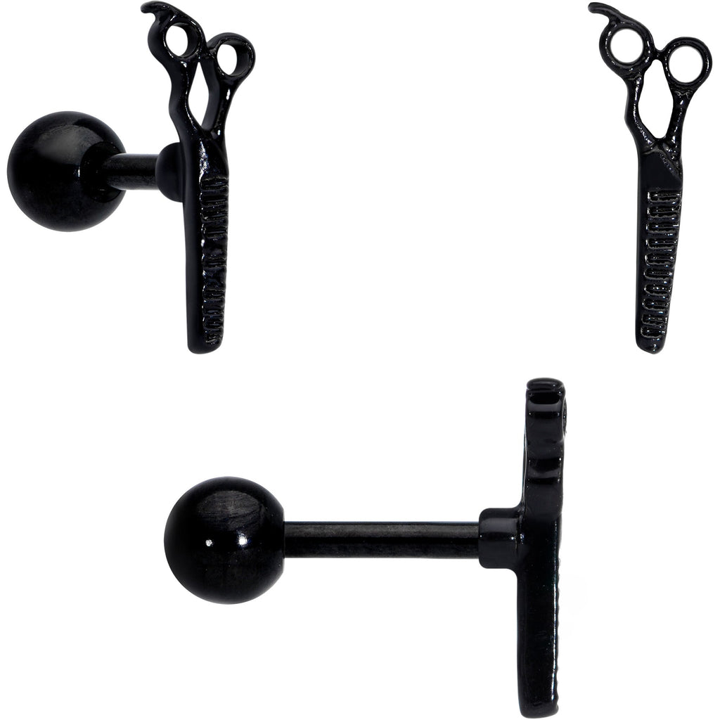 16G 1/4 Black Gold Tone Scissors Hair Cartilage Tragus Set of 3