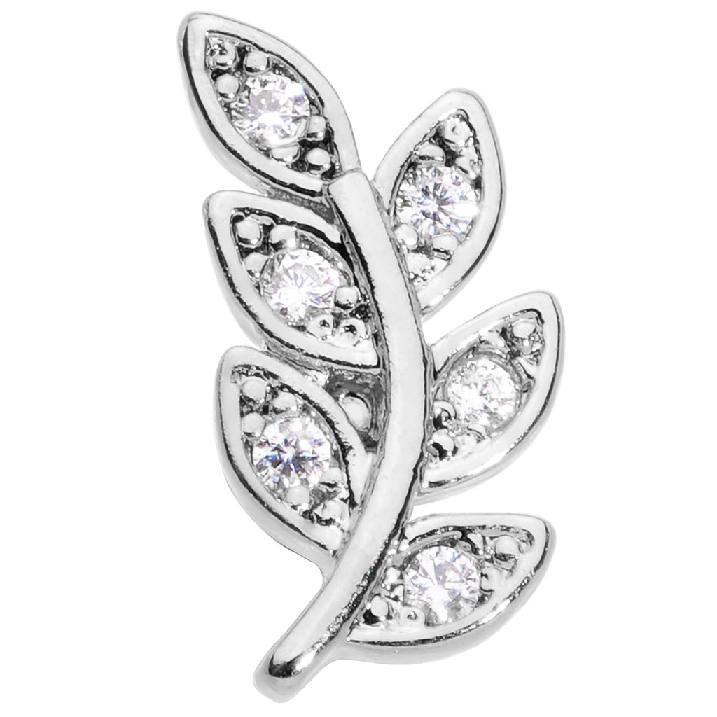 16G 1/4 Clear CZ Gem Leaf Internally Threaded Labret Tragus