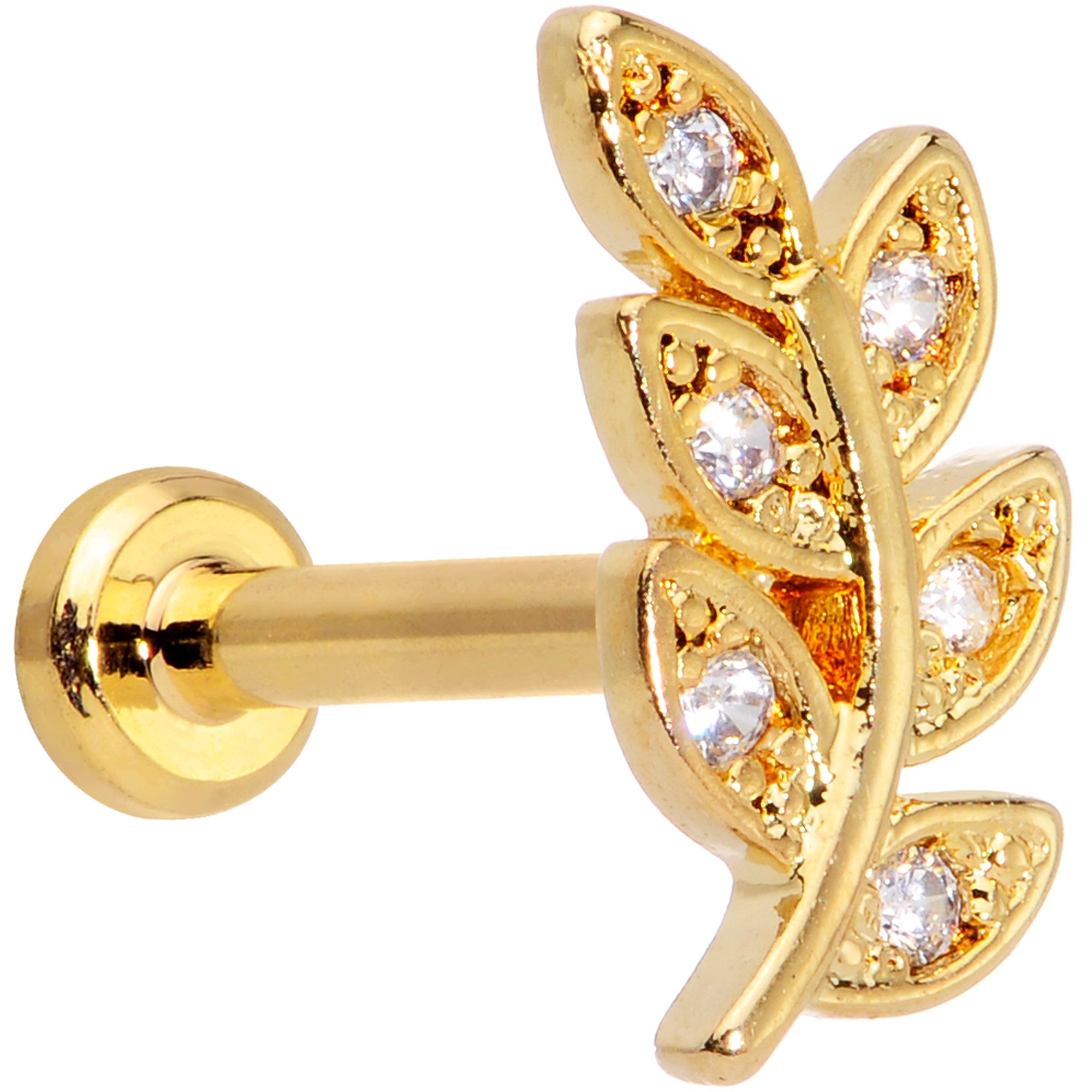 16G 5/16 Color CZ Gem Gold Tone Leaf Internally Threaded Labret
