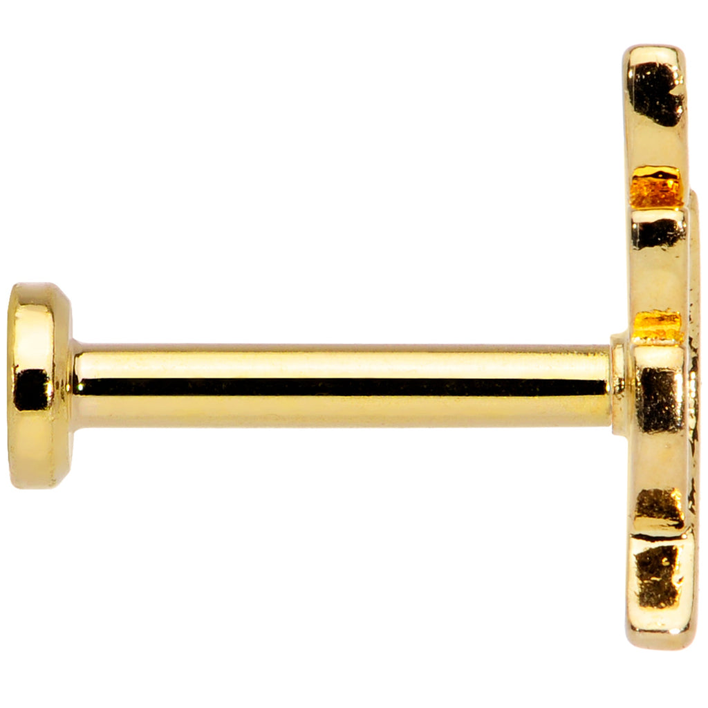 16G 5/16 Color CZ Gem Gold Tone Leaf Internally Threaded Labret