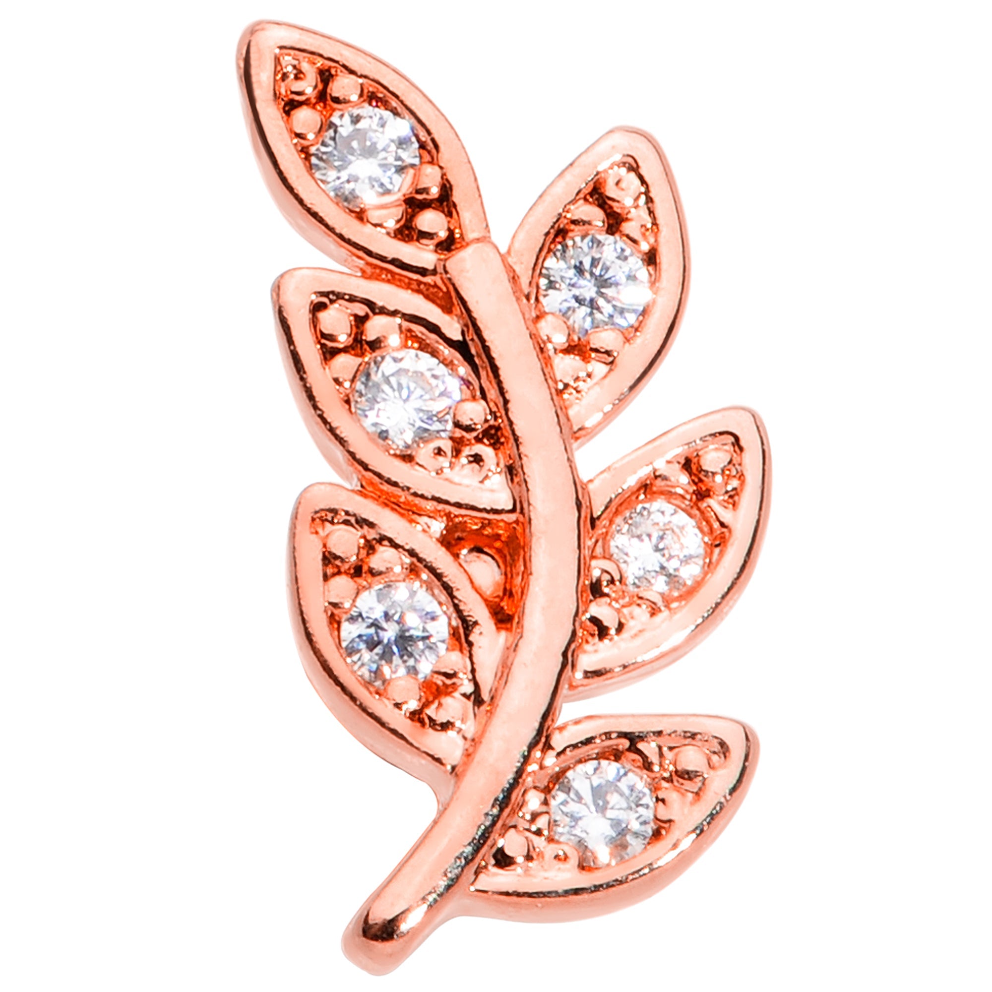 16G 5/16 Color CZ Gem Rose Gold Tone Leaf Internal Thread Labret