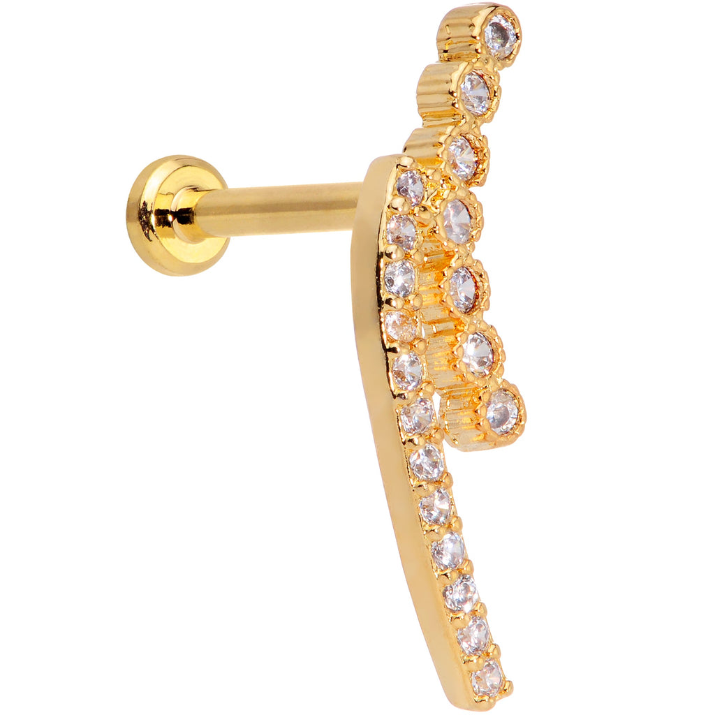 16G 5/16 Clear CZ Gem Gold Tone Curve Internal Thread Labret