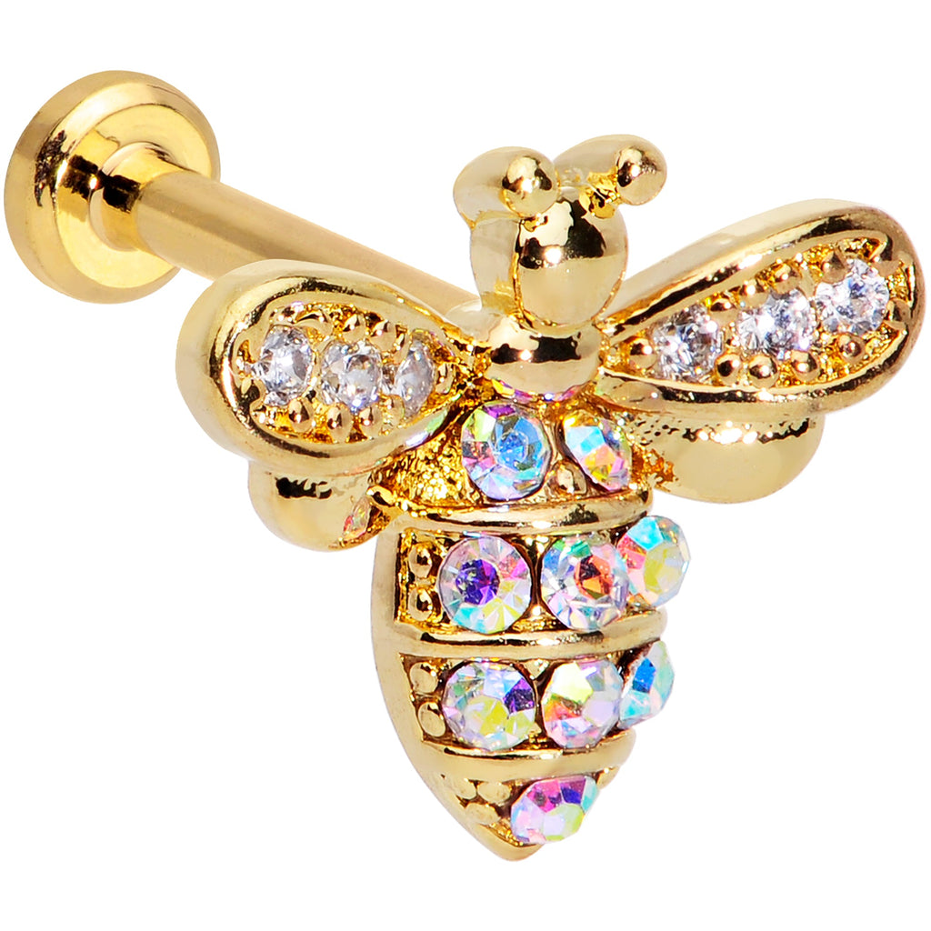16G 5/16 Aurora CZ Gem Gold Hue Beauty Bee Internal Thread Labret