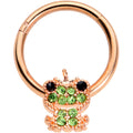 16G 3/8 Green Gem Rose Gold Tone Royal Frog Hinged Segment Ring