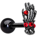 16G 1/4 Red Gem Black Skeleton Hand Halloween Cartilage Tragus