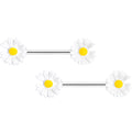 14G 5/8 White Flower Barbell Nipple Ring Set