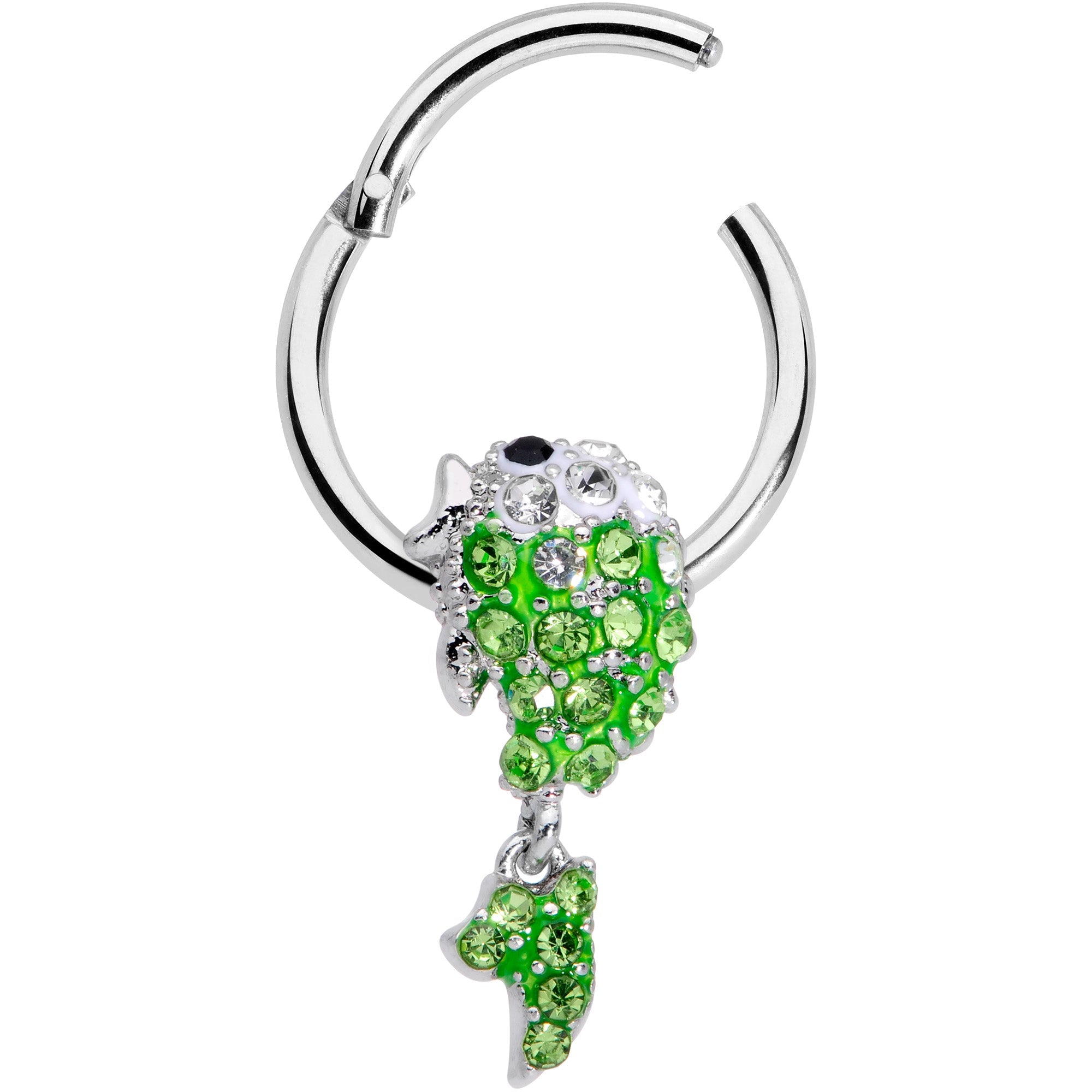 16G 3/8 Green Gem Sweet Fish Dangle BCR Captive Bead Ring
