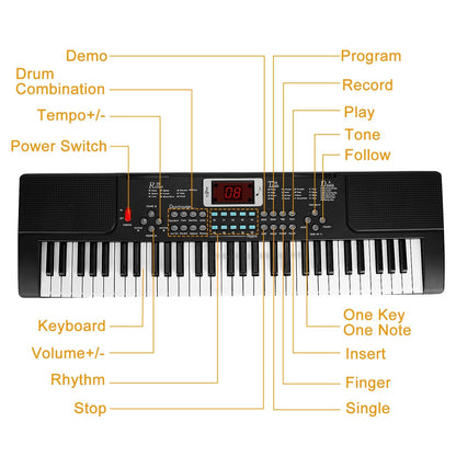 61 Keys Digital Music Electronic Keyboard Electric Musical Piano Instrument Kids Learning Keyboard w/ Stand Microphone For Beginners