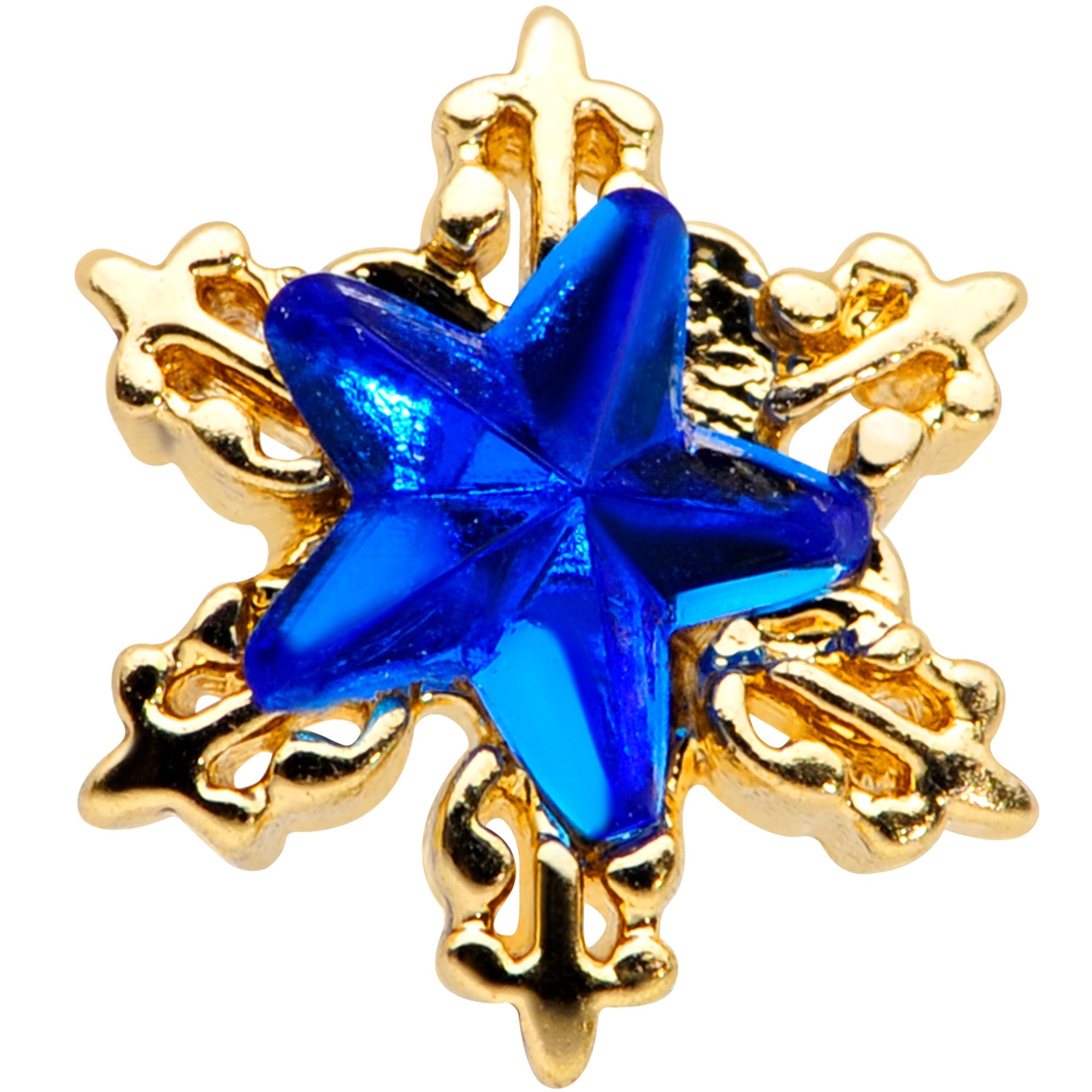 16G 5/16 Blue Gem Gold Tone Star Labret Monroe Tragus