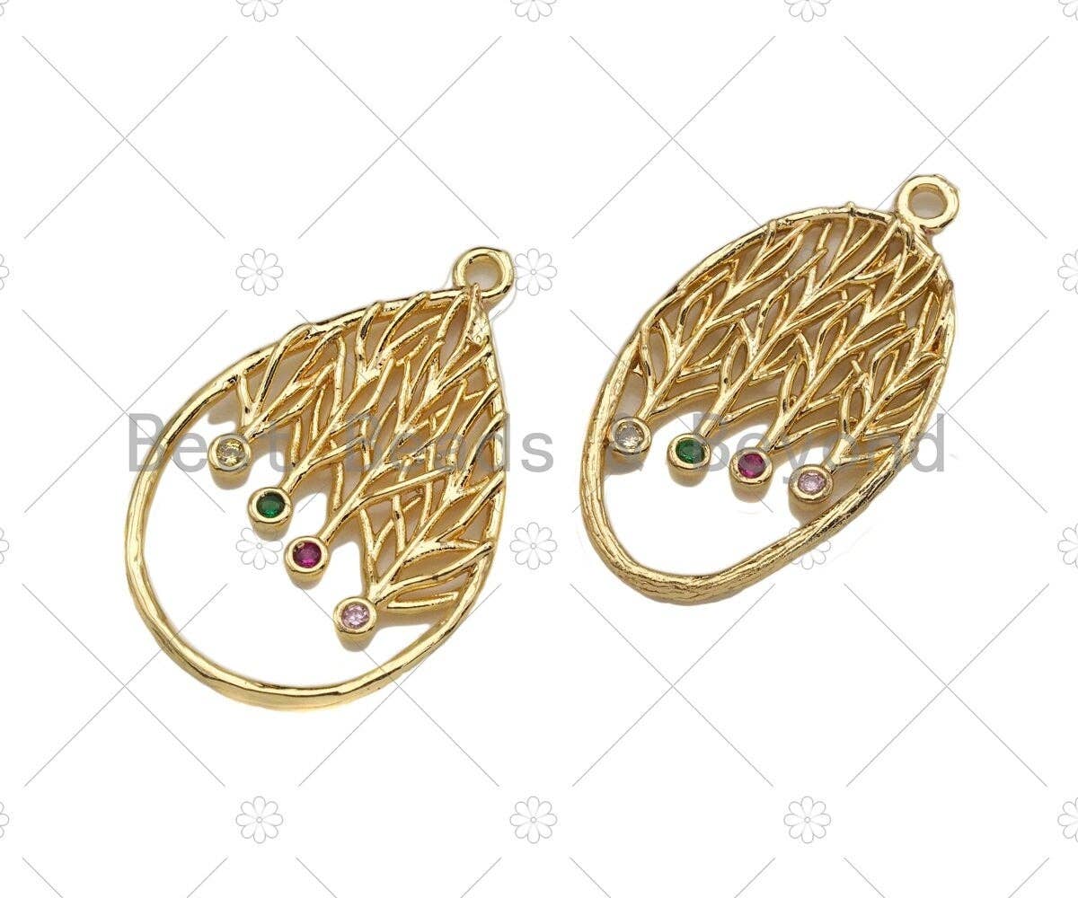 Filigree Gold Lacy Charm with Colorful Stone, Round/Teardrop/Oval Brushed Gold Twisted Wire Charm Pendants, Jewelry Findings,sku#CP04