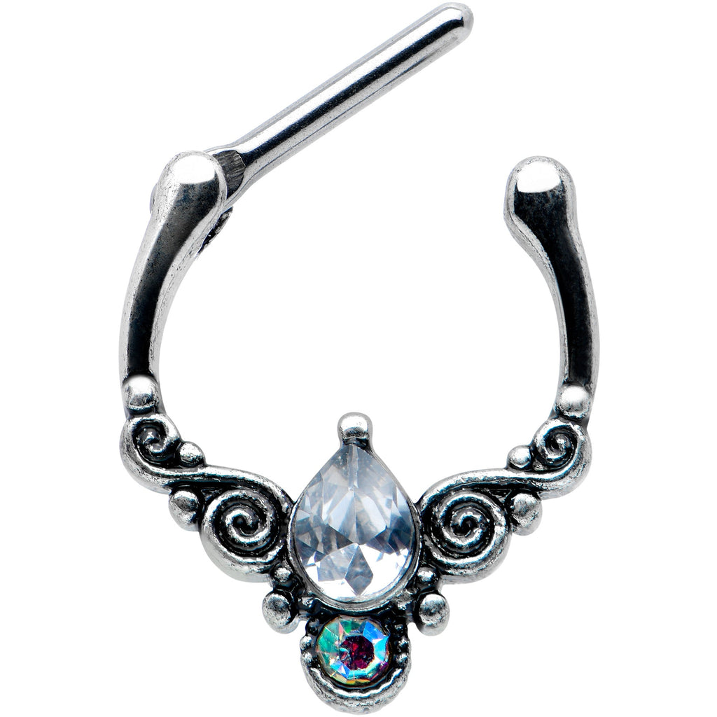 16G 5/16 Clear Aurora Gem Scrolling Drop Cartilage Clicker