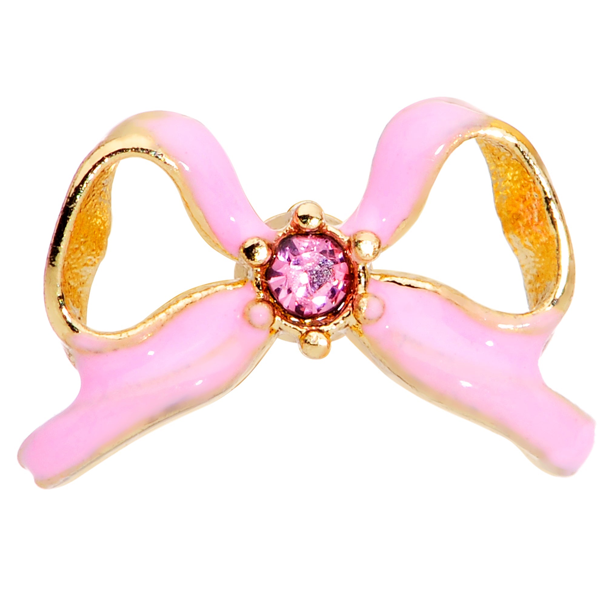 16G 5/16 Pink Gem Gold Tone Pink Bow Labret Monroe Tragus