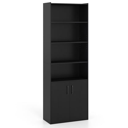 70 Inch Bookcase 6-Tier with Adjustable Shelves and 2-Door Cabinet